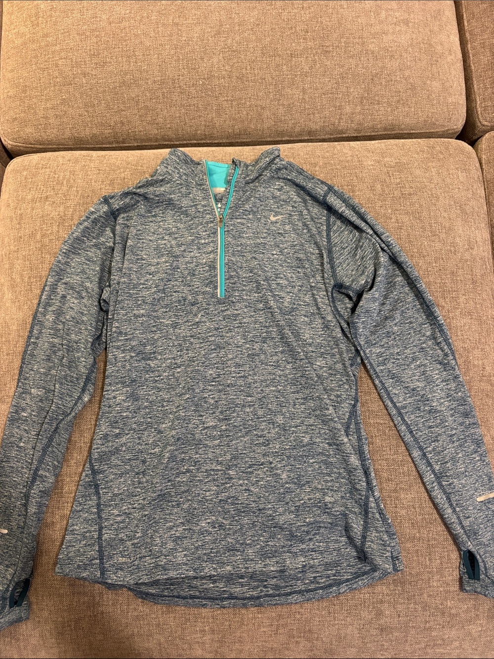 Nike Women's Heathered Blue Quarter-Zip Pullover with Mint Trim